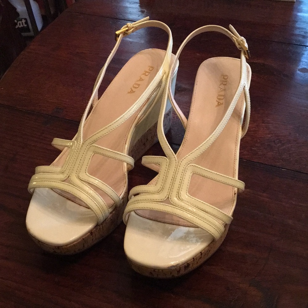 PRADA white wedge shoes
